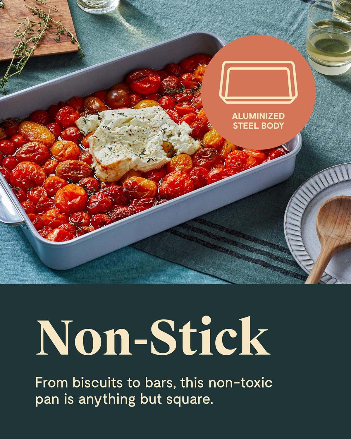 Caraway Non-Stick Ceramic 9”x13” Rectangle Pan Duo - Naturally Slick Ceramic Coating - Non-Toxic, PTFE & PFOA Free - Perfect for Brownies, Lasagnas, and More - Black