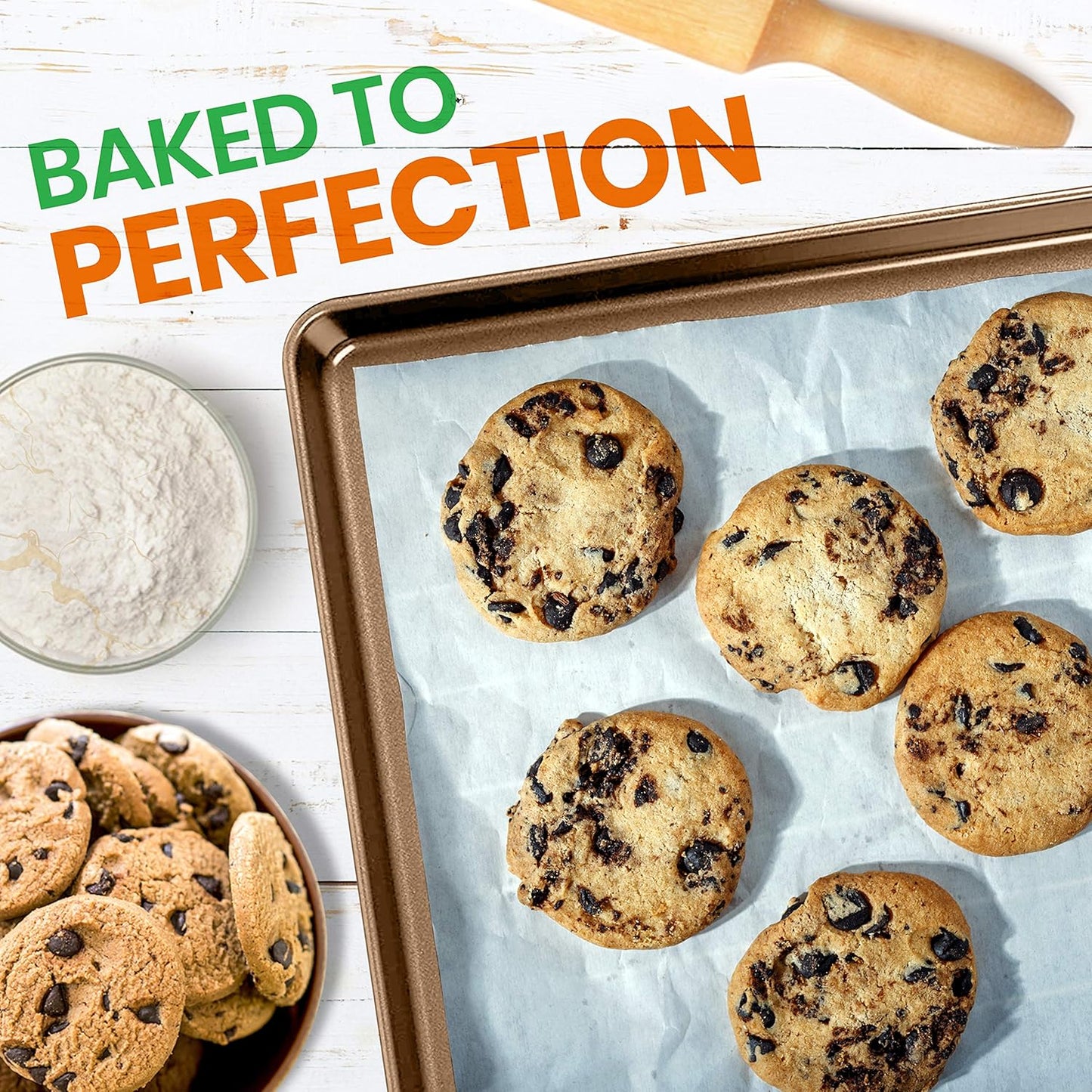 NutriChef Nonstick XL Cookie Sheet Baking Pan - Extra Large 22" x 16" Carbon Steel Oven Baking Sheet for Pastries, Desserts, & More - Dishwasher Safe, Gold