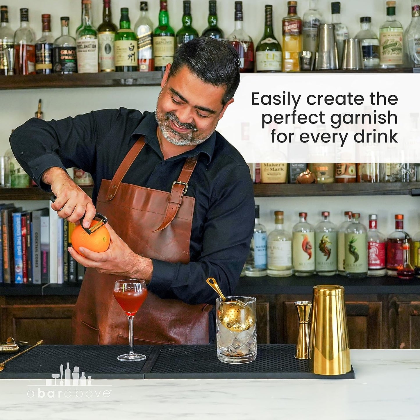 A Bar Above Gold Citrus Peeler, Premium Stainless Steel Fruit Peeler for Oranges, Lemons, and Garnishes, Ergonomic Bar Tool for Peeling Citrus, Cocktail Garnish Zester, Bartender Tool for Home and Bar