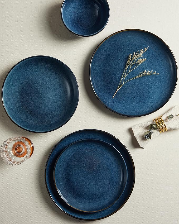 Stoneware Dinnerware Sets for 6, 18 Pieces Ceramic Plates and Bowls Sets, Chip and Scratch Resistant Dish Set, Dishwasher & Microwave Safe Plate Set, Starry Blue