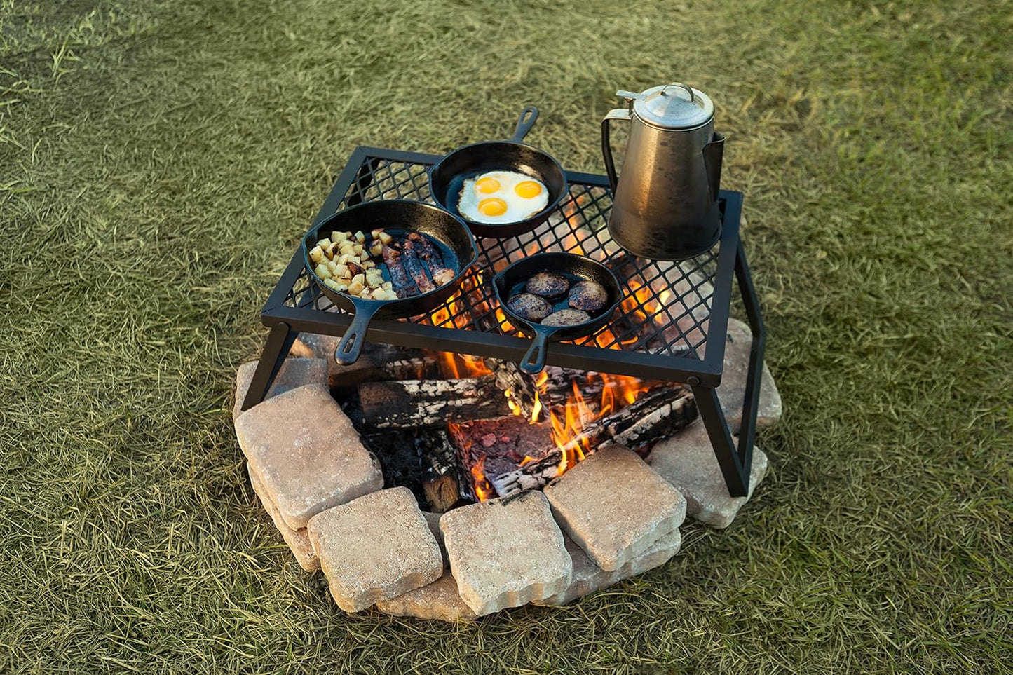 Amazon Basics Heavy-Duty Portable Camping Grill Grate for Campfire Cooking, Black