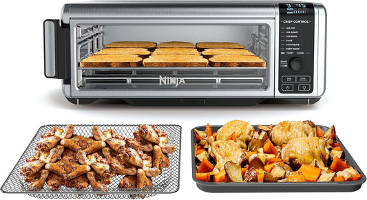 Ninja Digital Air Fry Countertop Oven, 8-in-1, XL, Silver, SP101, Air fry, air roast, broil, bake, toast, bagel, dehydrate, keep warm, 1800W, Flip up &amp; away
